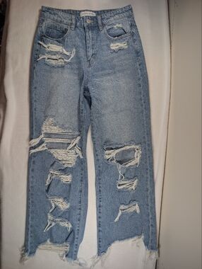 Flying Monkey Light Blue Distressed Straight Leg Jeans 26